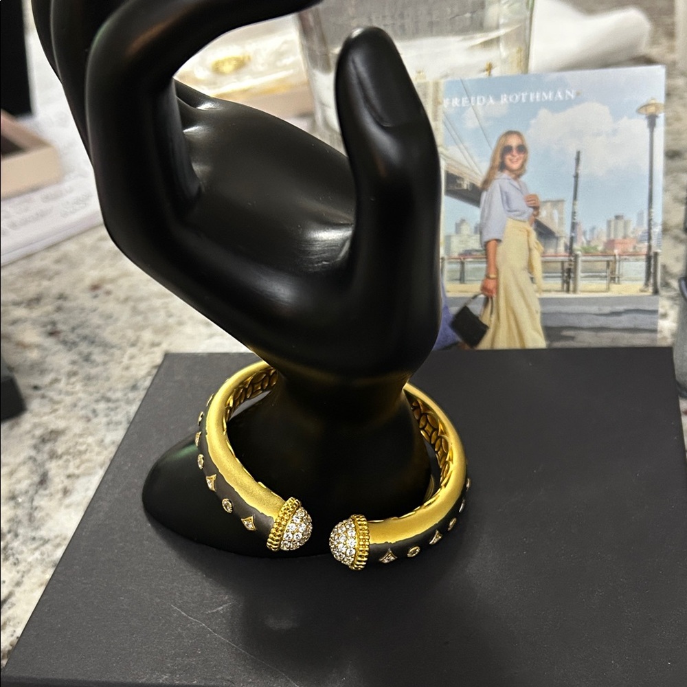 Gold-Tone Crystal Terminal Open Cuff Bracelet by Freida Rothman